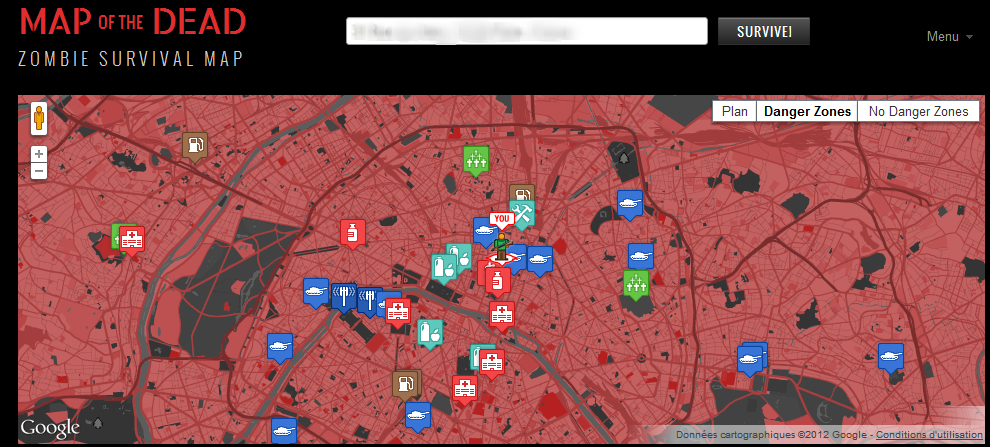 Google maps pour survivre une attaque zombies